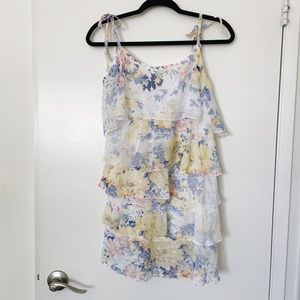 Floral ruffles tie-strap mini dress